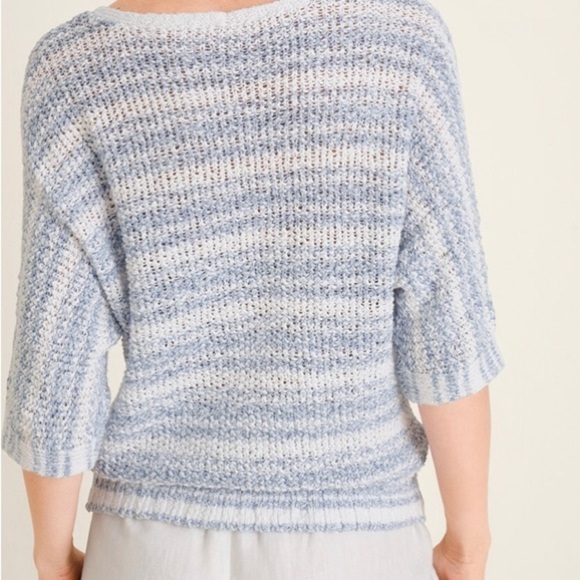 Chico’s Striped Tape Yarn V- neck pullover sweater in blue/white, size 2 cotton - Picture 7 of 8